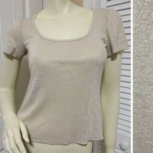 TRINA TURK Womens Gold Glitter Top Shirt S Metallic Sparkle Beige USA Made Y2K